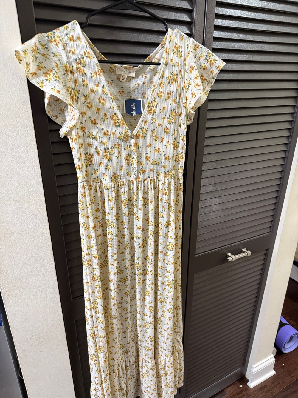 Floral Button-Front Maxi Dress in White & Yellow